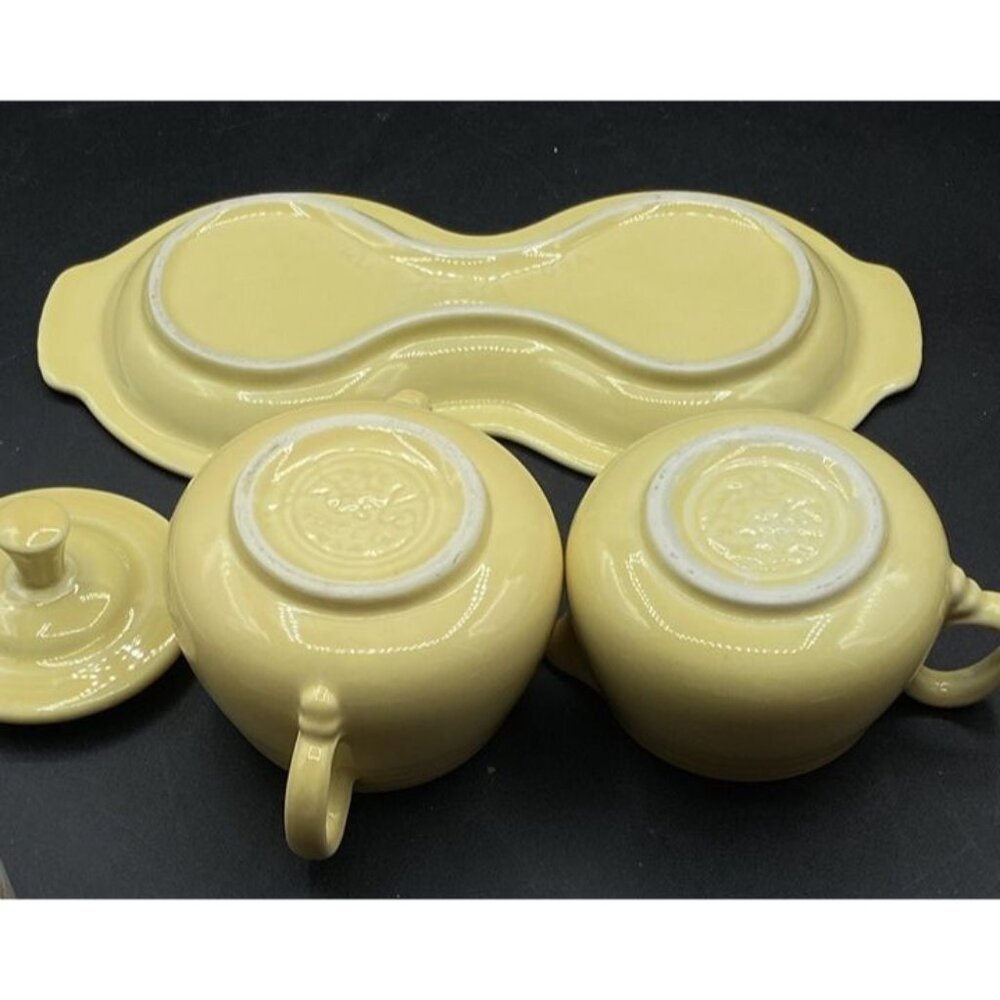 Fiesta Sugar Bowl & Creamer w Base Plate Set Sunflower Yellow - Picture 2 of 11